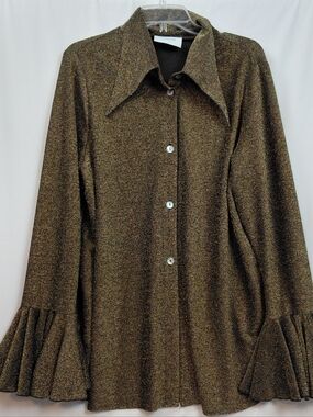 SLEEPER Cosmos‎ Saturn Metallic Loungewear Top Women's Size XL Gold Black